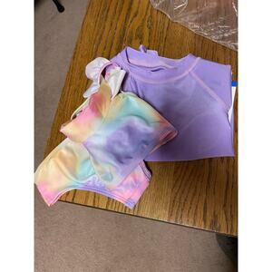 NEW Toddler swim suit size 2T, swim shirt 3 pc set members mark pink‎ purple